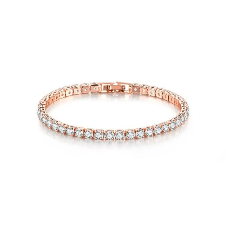 Bracelets For Women Simple Luxury Round Zircon Light Gold Color Bangle Chain
