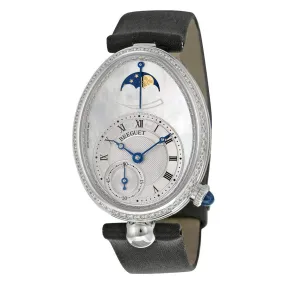Breguet Reine De Naples Mother of Pearl Dial 18kt White Gold Diamond Black Satin Ladies Watch 8908BB52864D00D 8908BB/52/864.D00D
