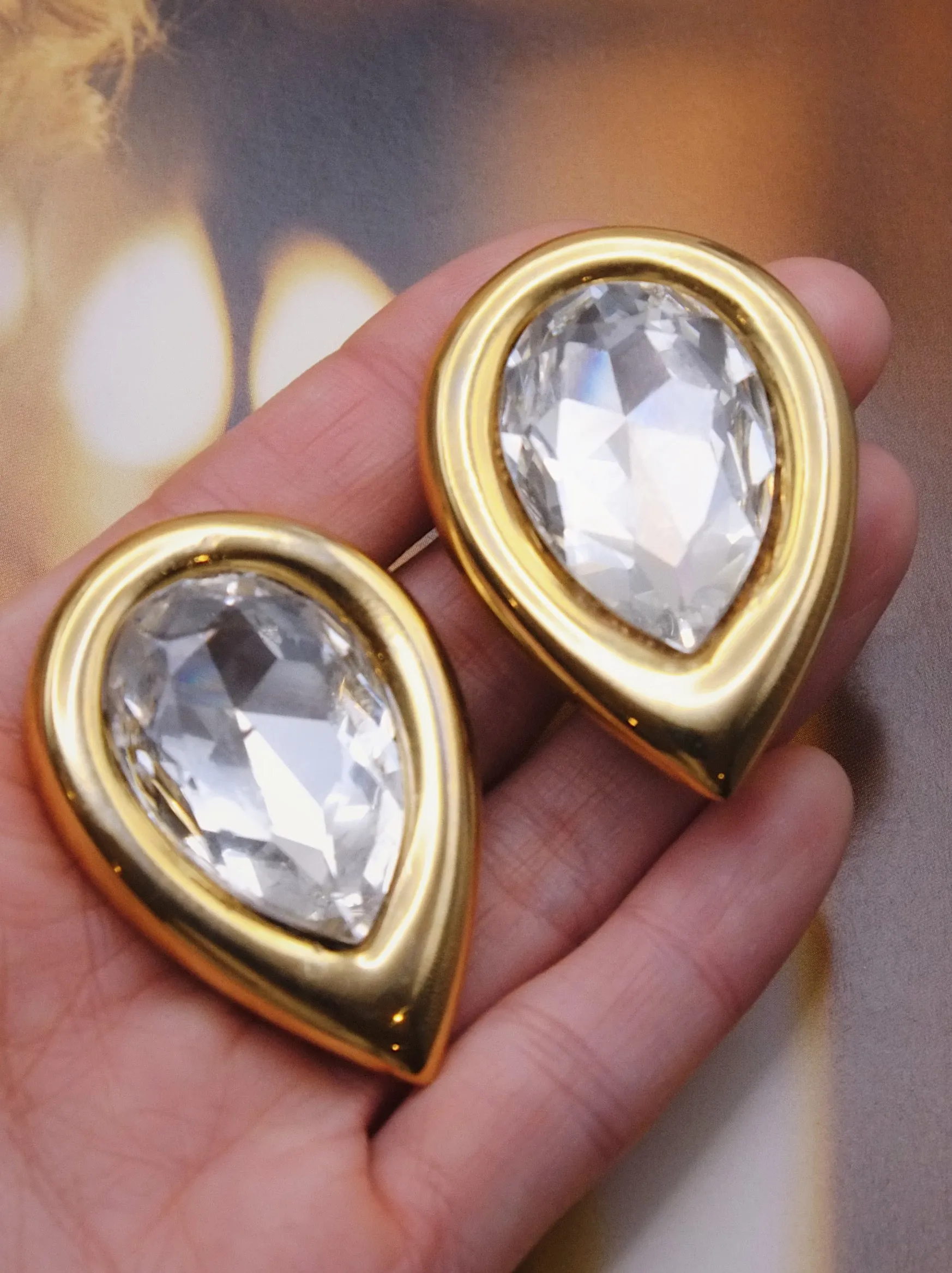 Butler & Wilson gold and crystal teardrop earrings (vintage)
