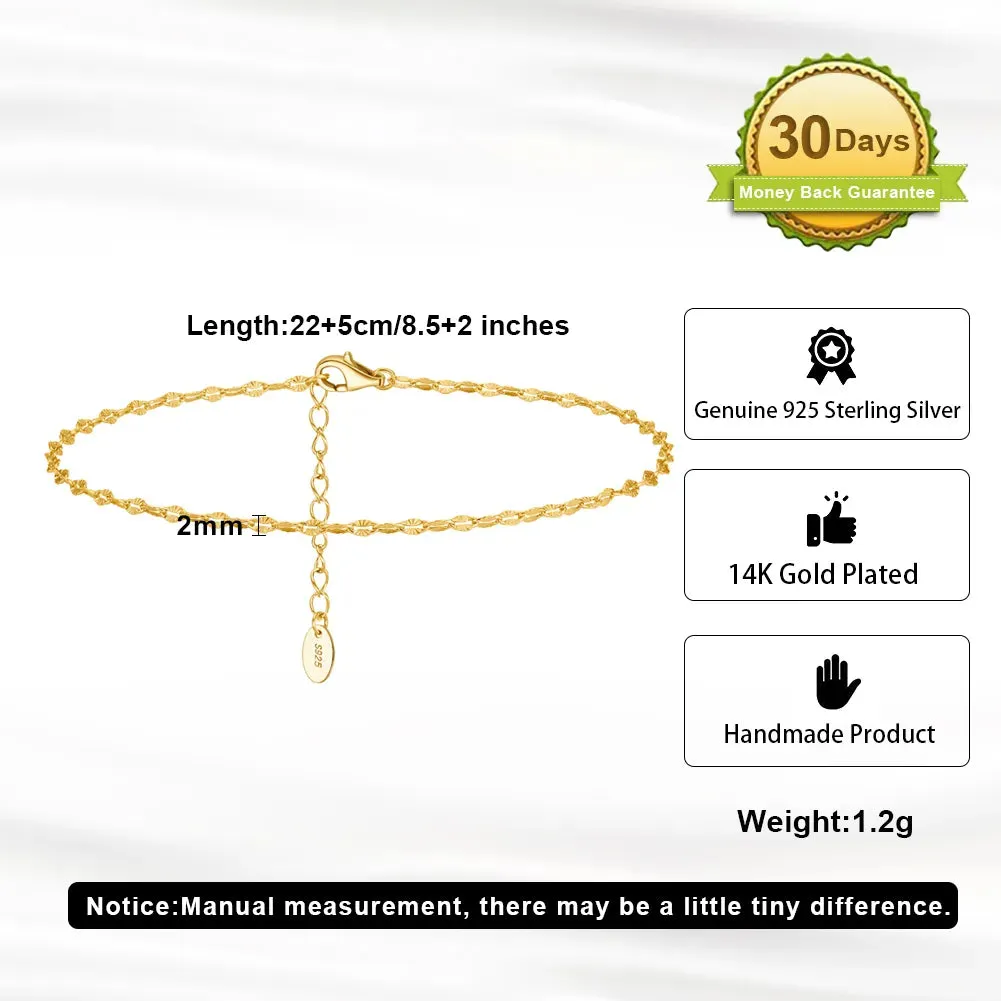 Butterfly Chain Anklets, 2mm (14k Gold Plated | 925 Sterling Silver )