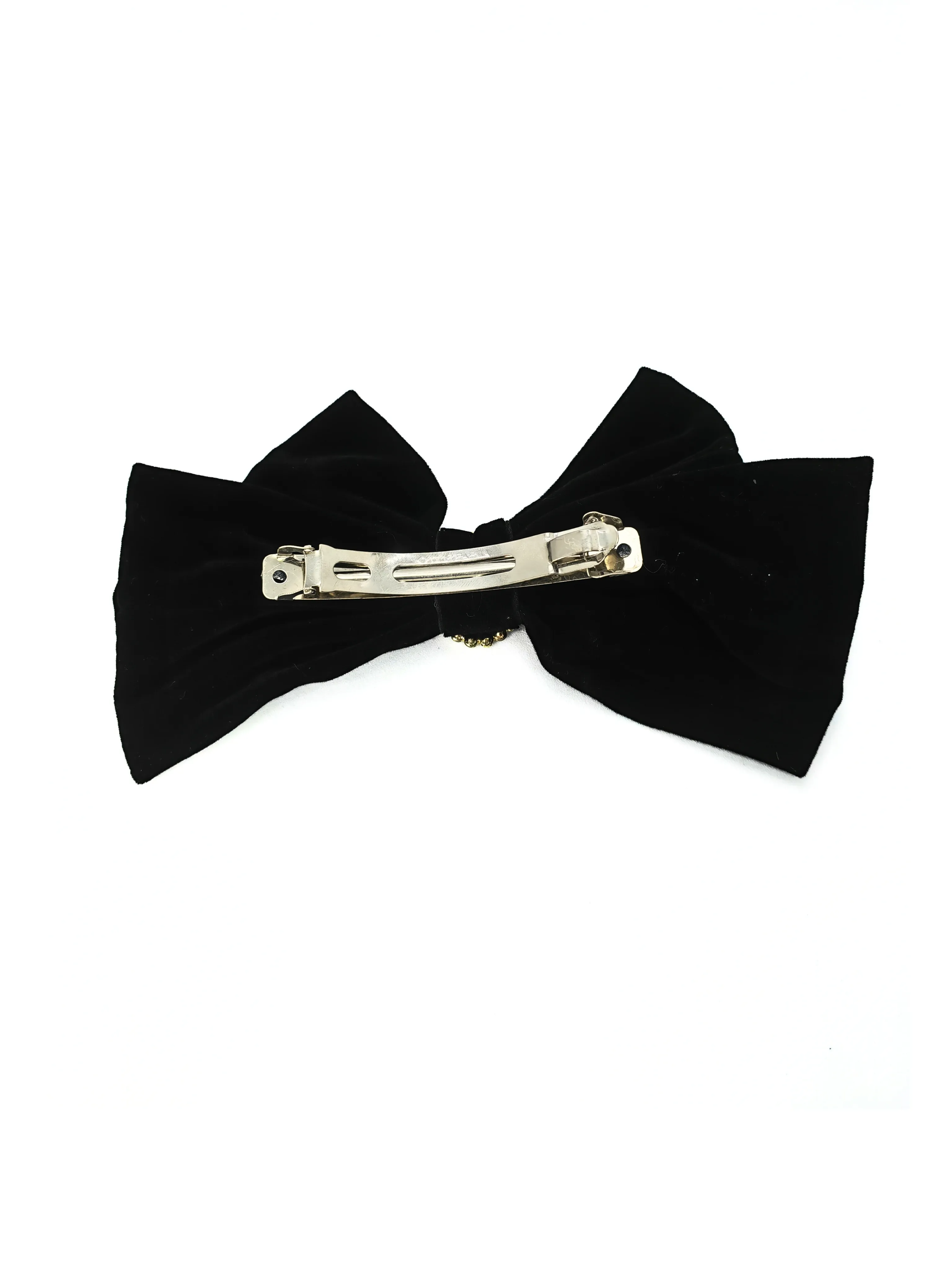 Cameo Pearl Embellished Short Velvet Bow Hair Clip