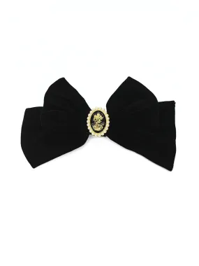 Cameo Pearl Embellished Short Velvet Bow Hair Clip