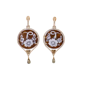 Carved Brown Cameo Earrings