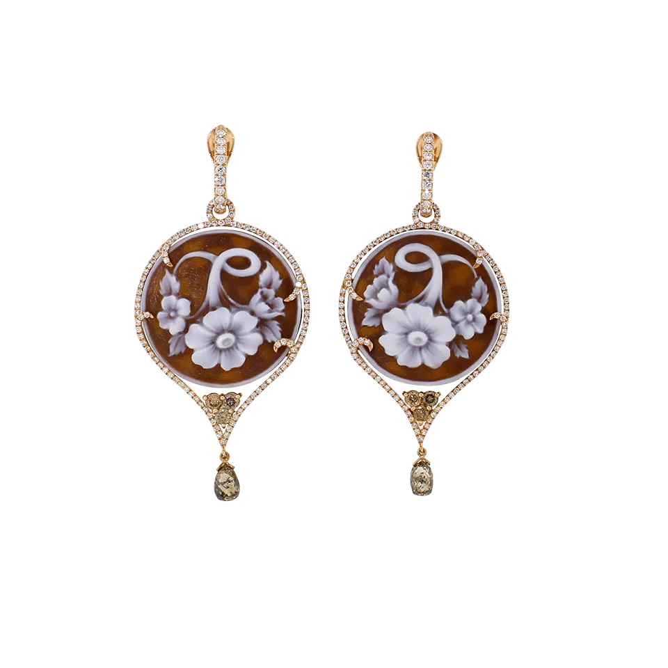 Carved Brown Cameo Earrings