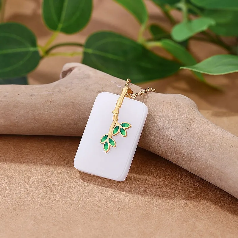 Classic crafts Natural Hotan Jade Square Necklace Pendant