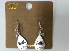CLEAR CRYSTAL ACCENTED SILVERTONE 'FAITH' MOROCCAN TEARDROP EARRINGS