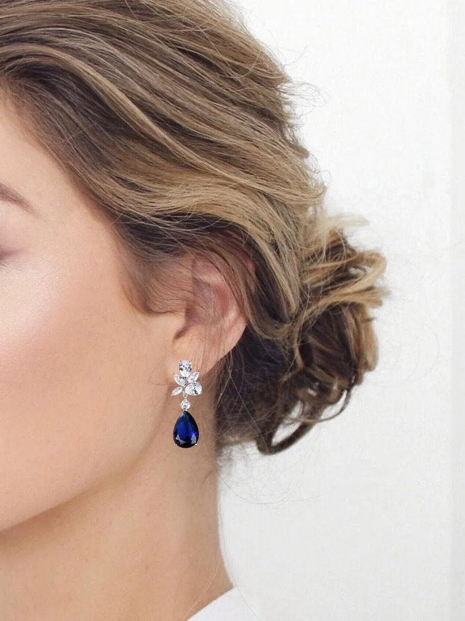 Crystal Blue Tear Drop Earrings - Jessica