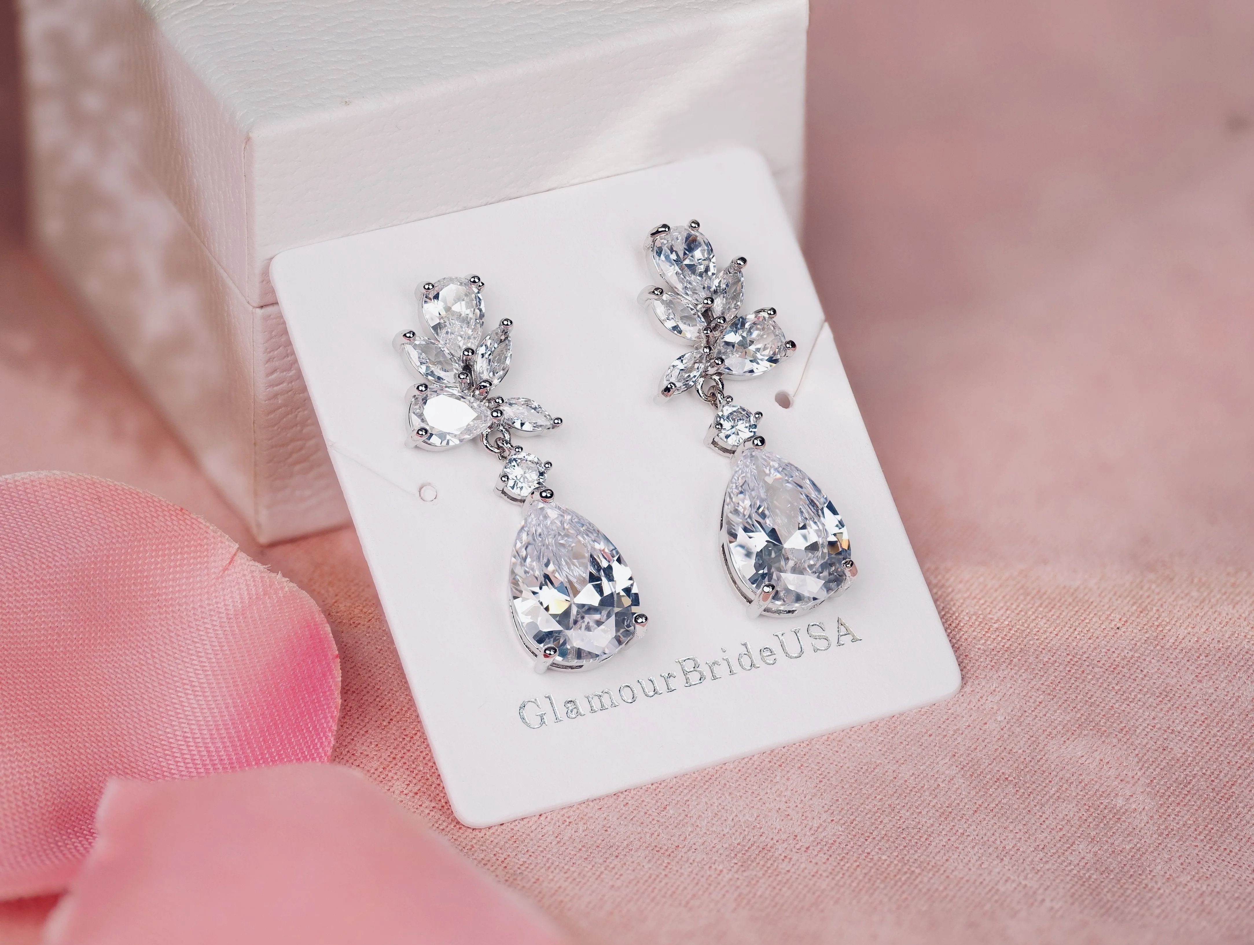Crystal Blue Tear Drop Earrings - Jessica