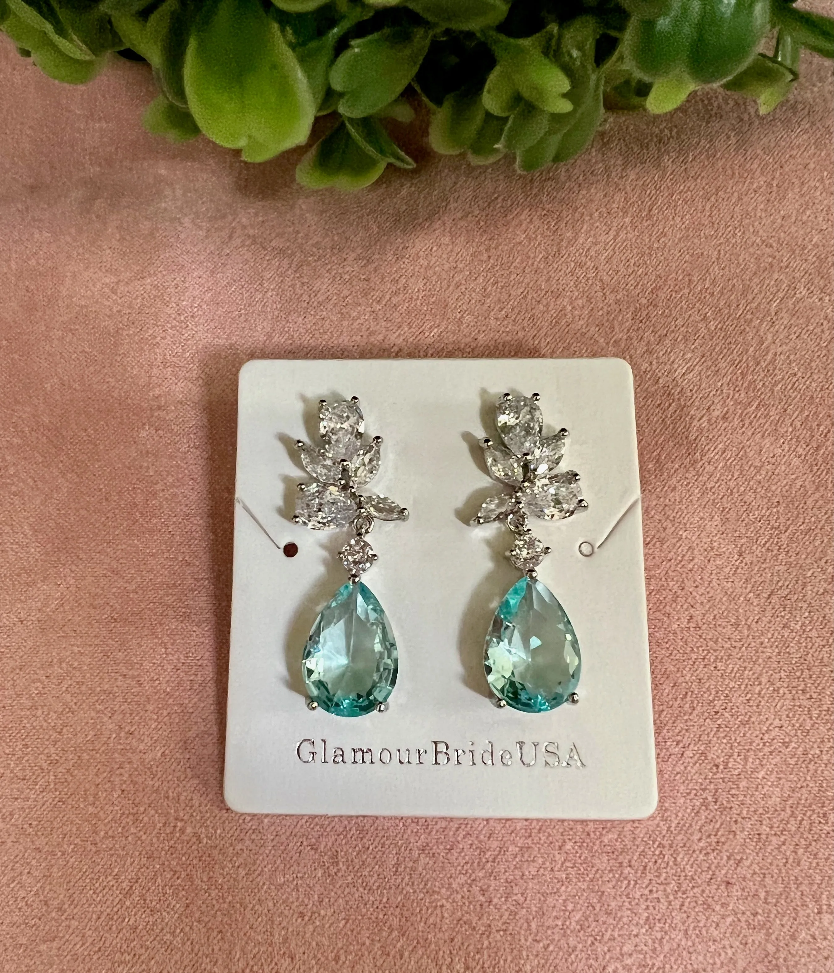 Crystal Blue Tear Drop Earrings - Jessica