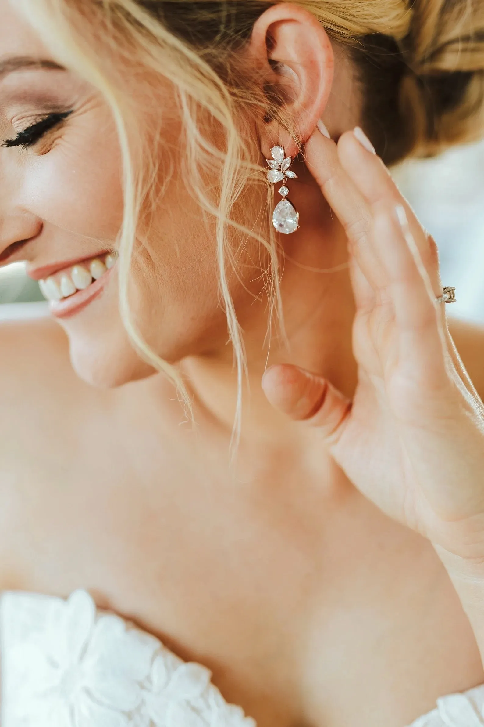 Crystal Blue Tear Drop Earrings - Jessica