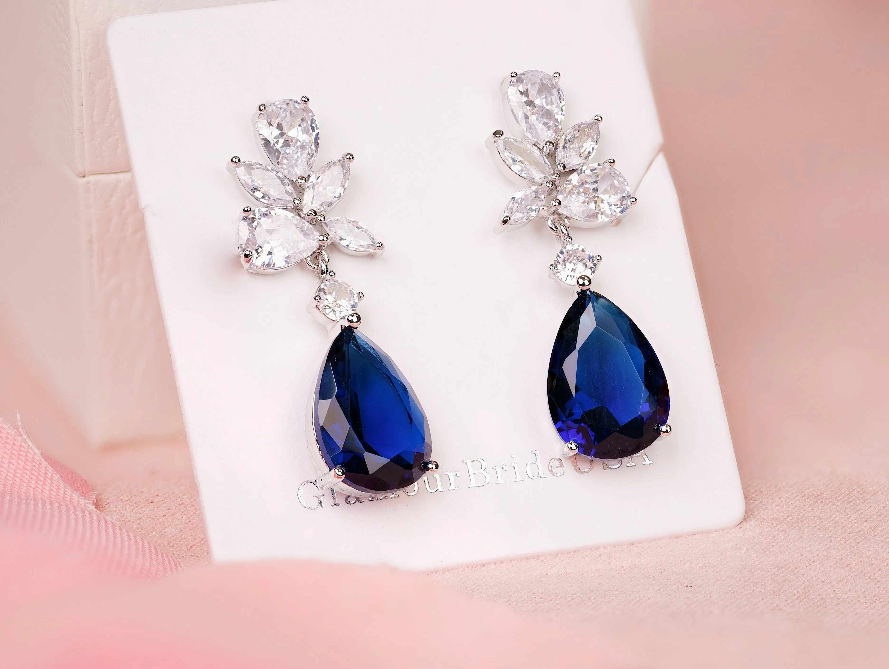 Crystal Blue Tear Drop Earrings - Jessica
