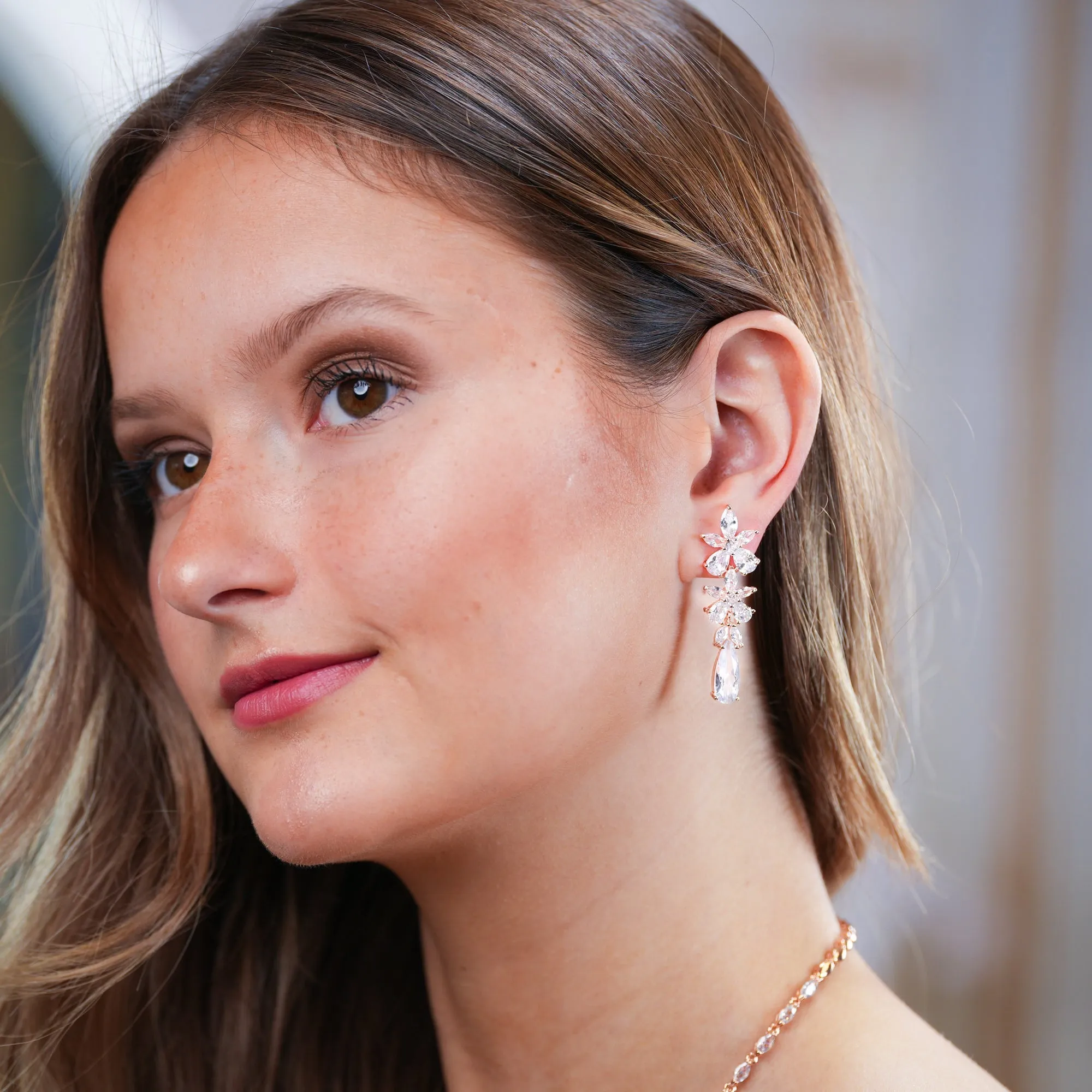 Crystal Silver Drop Earrings - Monica