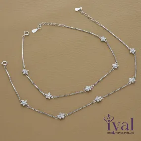 Cute Zircon Daisy Flower Silver Anklet