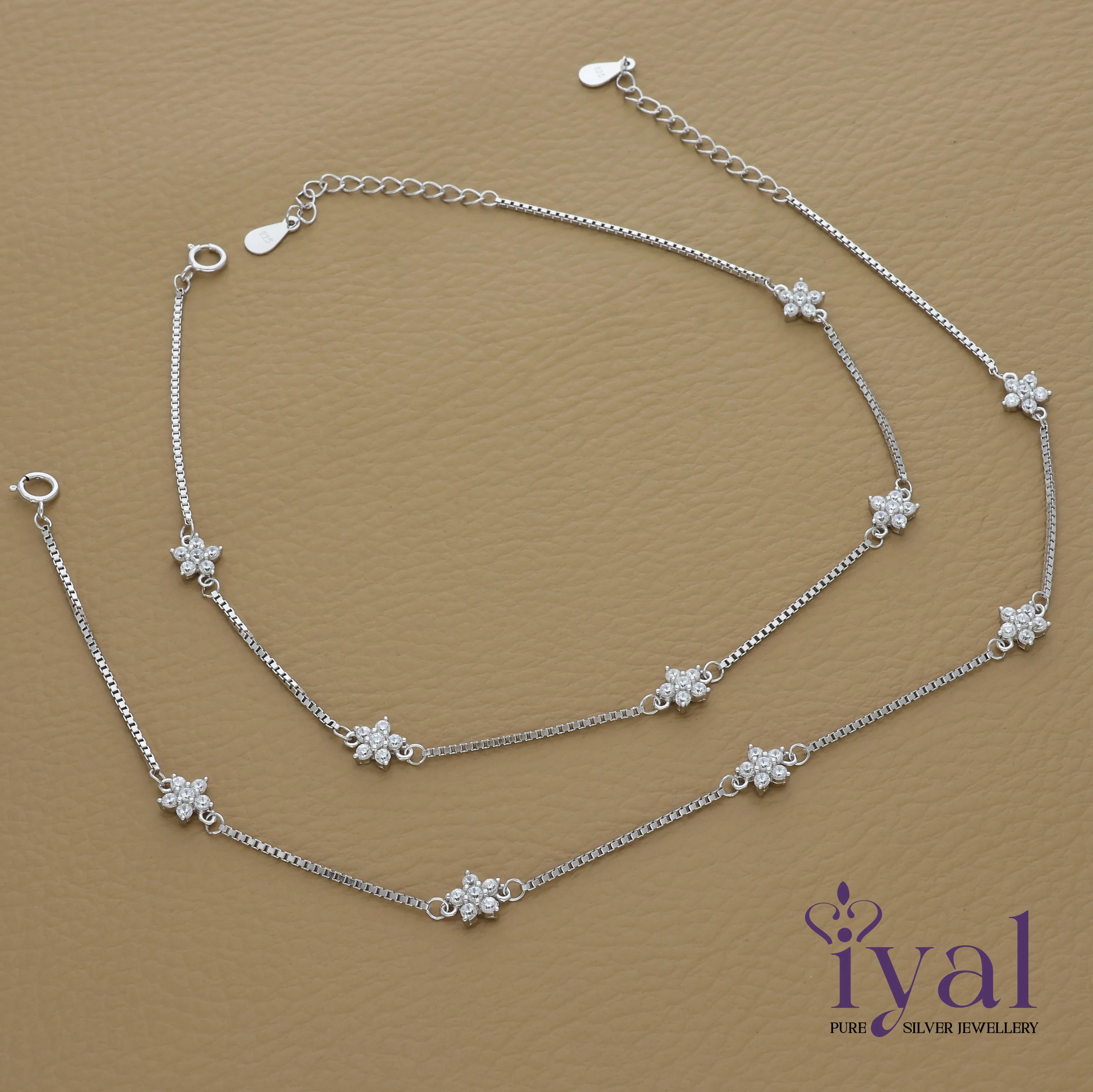 Cute Zircon Daisy Flower Silver Anklet