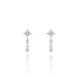CZ Dangling Starburst Stud Earrings - Silver