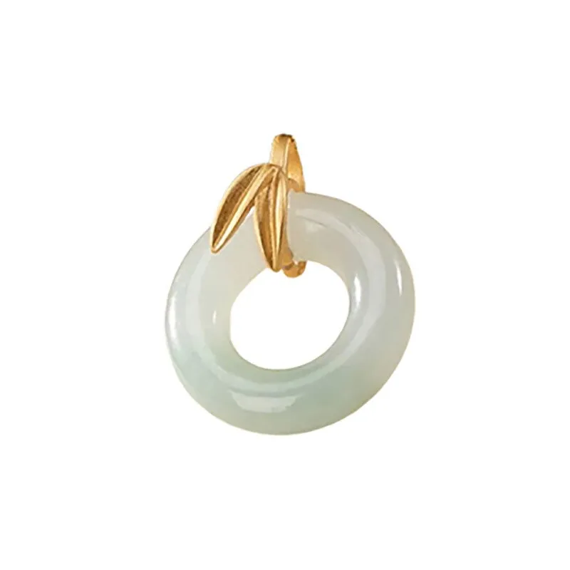 Designer original new in natural Hetian jade bamboo leaf round necklace pendant