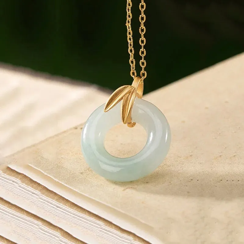 Designer original new in natural Hetian jade bamboo leaf round necklace pendant