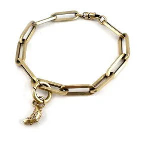 Diamond MOON Paperclip Charm Bracelet - 14k Gold