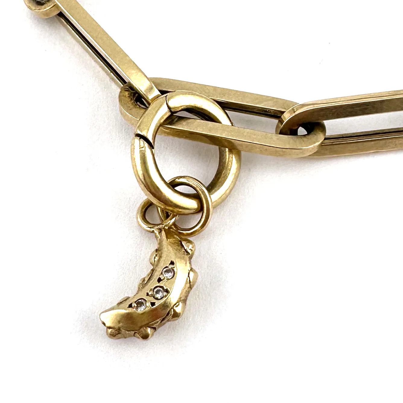 Diamond MOON Paperclip Charm Bracelet - 14k Gold