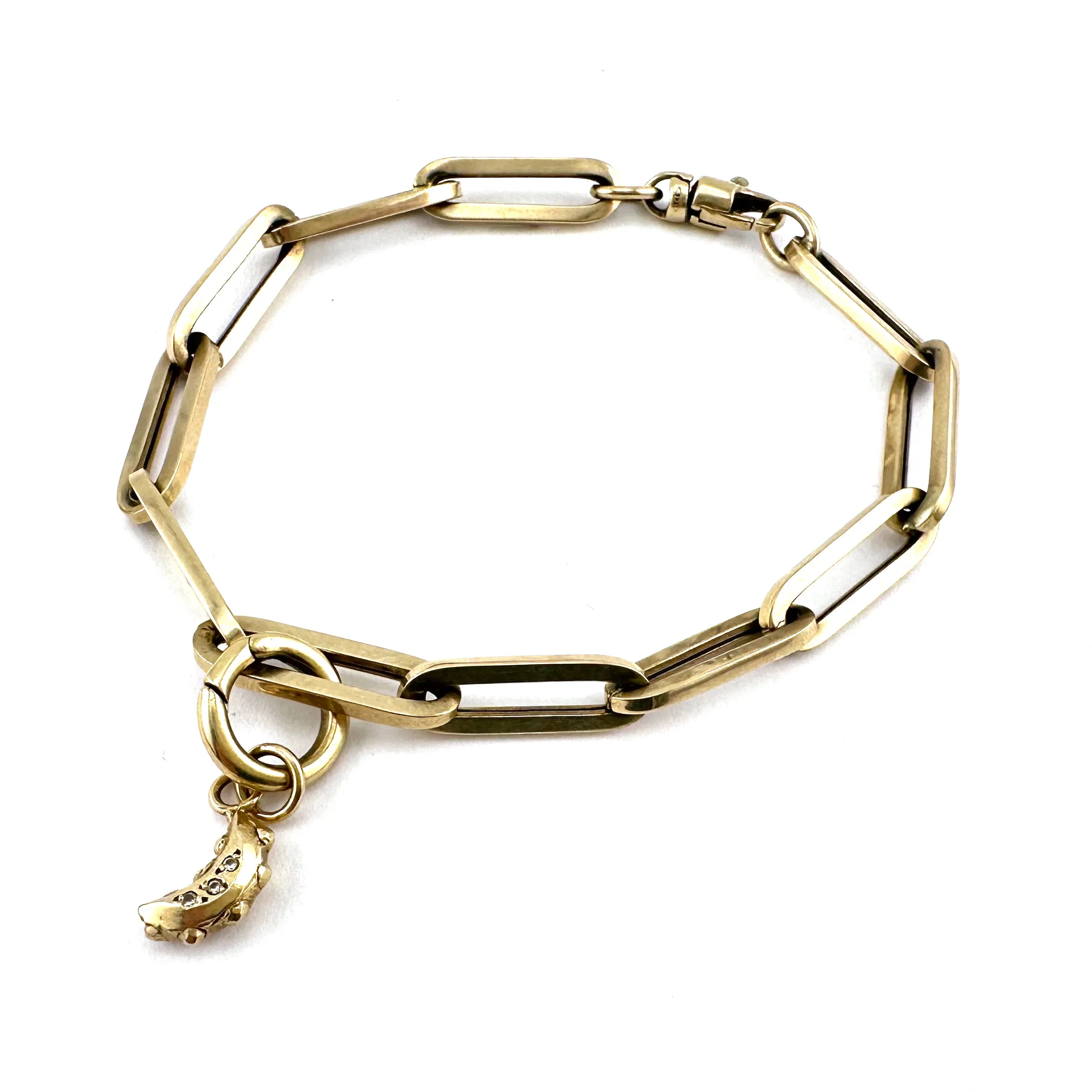 Diamond MOON Paperclip Charm Bracelet - 14k Gold
