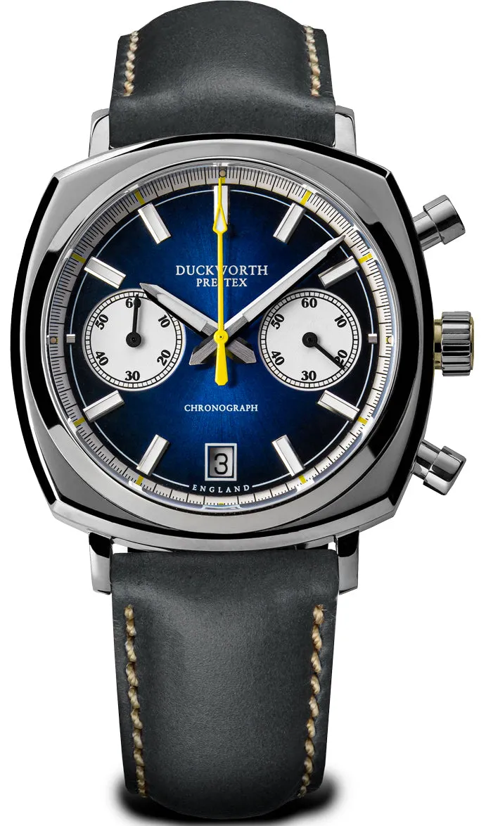 DP Watch Chronograph 42 Blue Sunburst Grey Leather