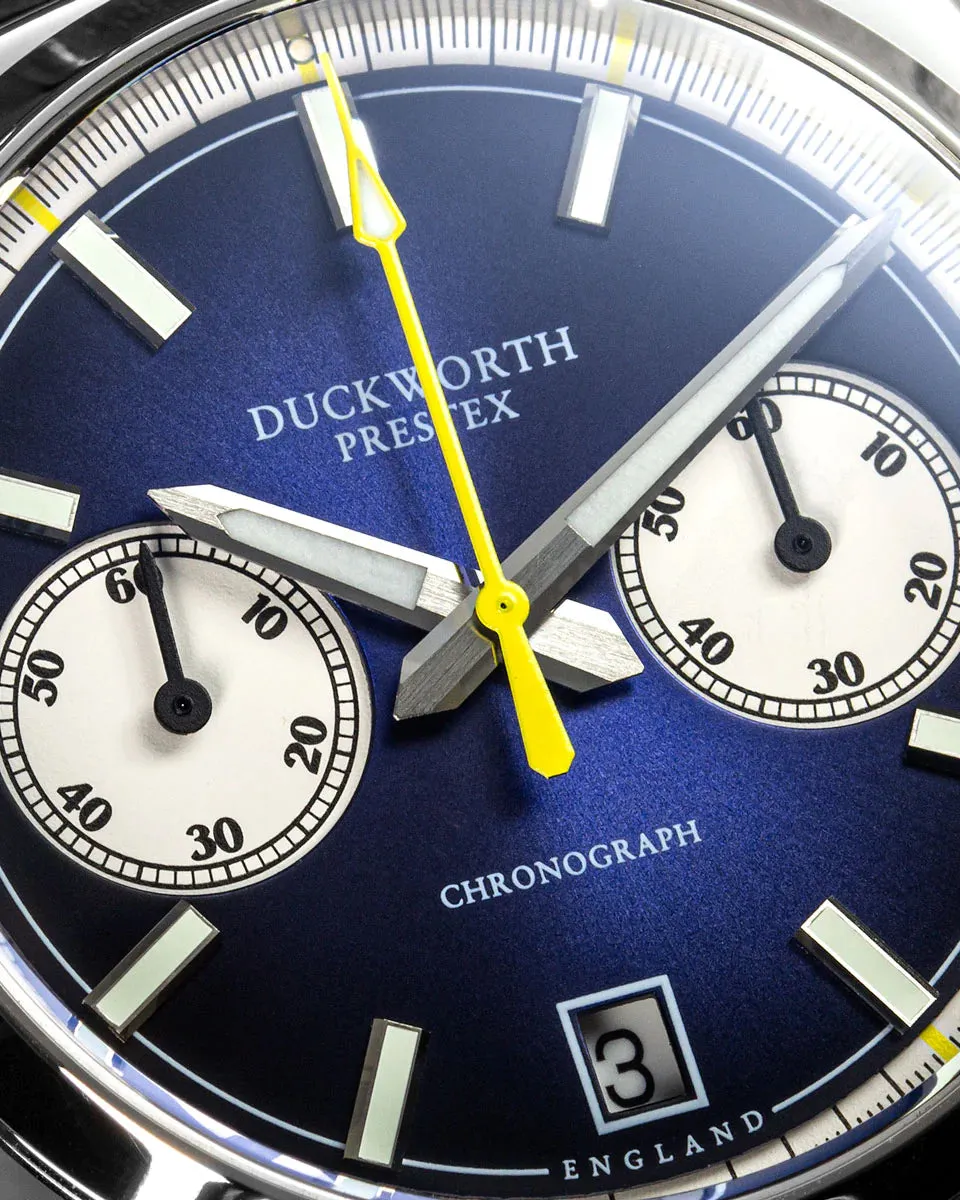 DP Watch Chronograph 42 Blue Sunburst Grey Leather