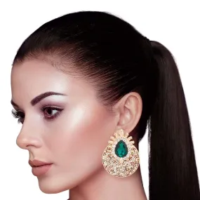 Elegant Green Crystal Crusted Earrings For Evening or Formal Wear