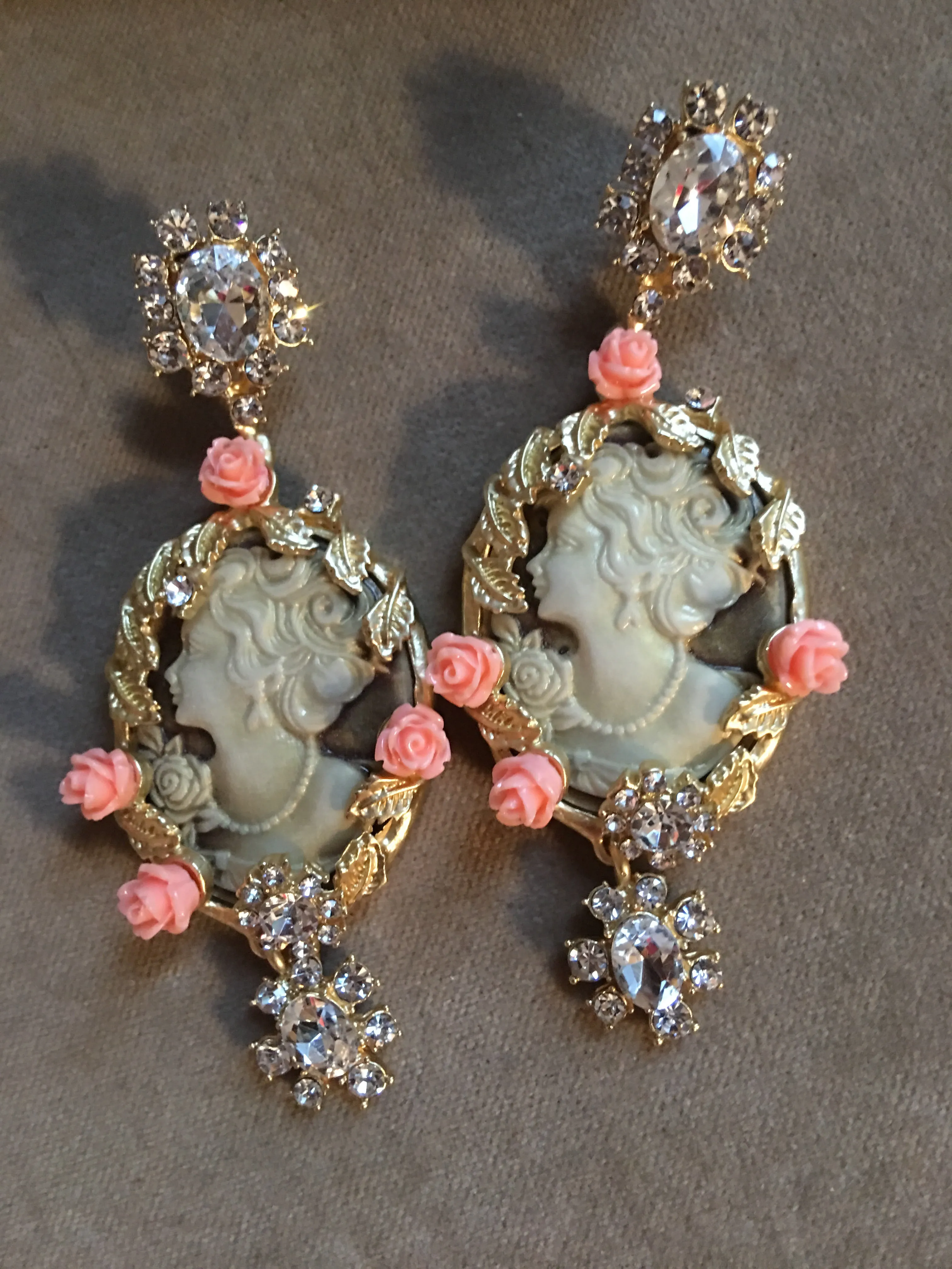 Exquisite Big Baroque Glam Cameo Dangle Earrings~