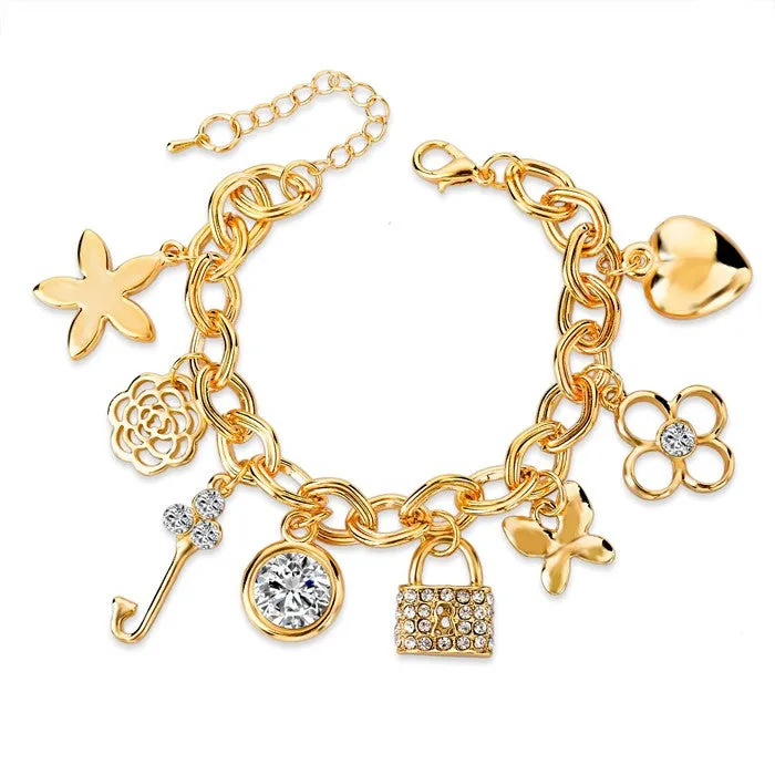 Fashion Heart Beetle Charm Bracelets Bangles For Women Real Gold Plated Bracelet Austrian Crystal Chain Pulseras