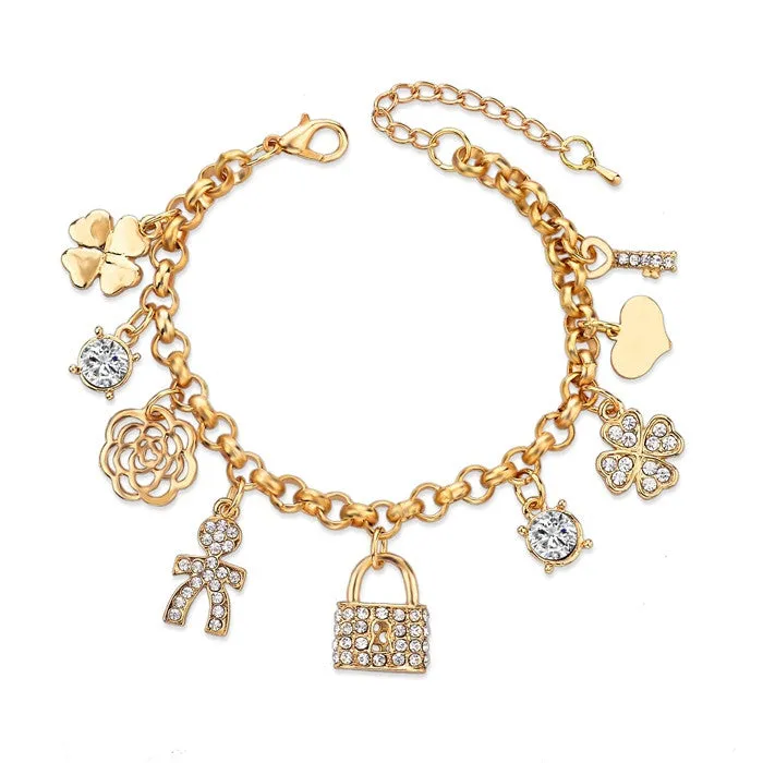 Fashion Heart Beetle Charm Bracelets Bangles For Women Real Gold Plated Bracelet Austrian Crystal Chain Pulseras