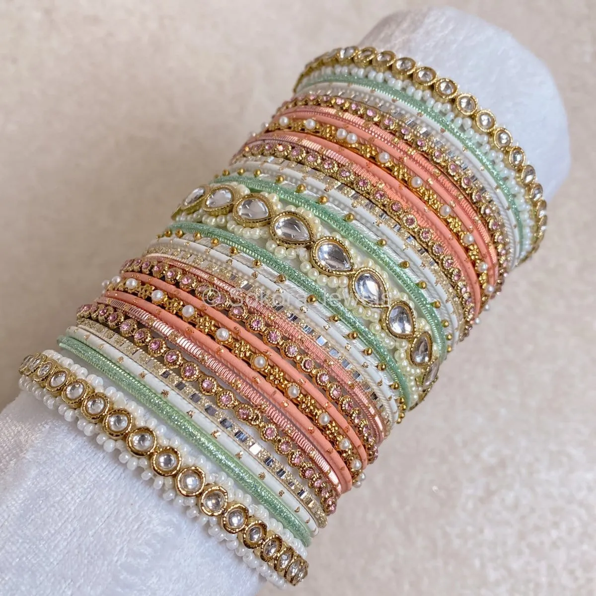 Faux Kundan Jhumka Bangle Set - Nude Multi Shade