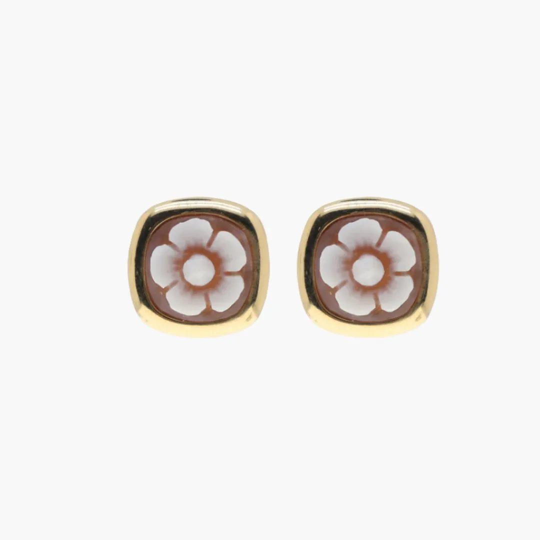 Flower Cameo Square Stud Earrings