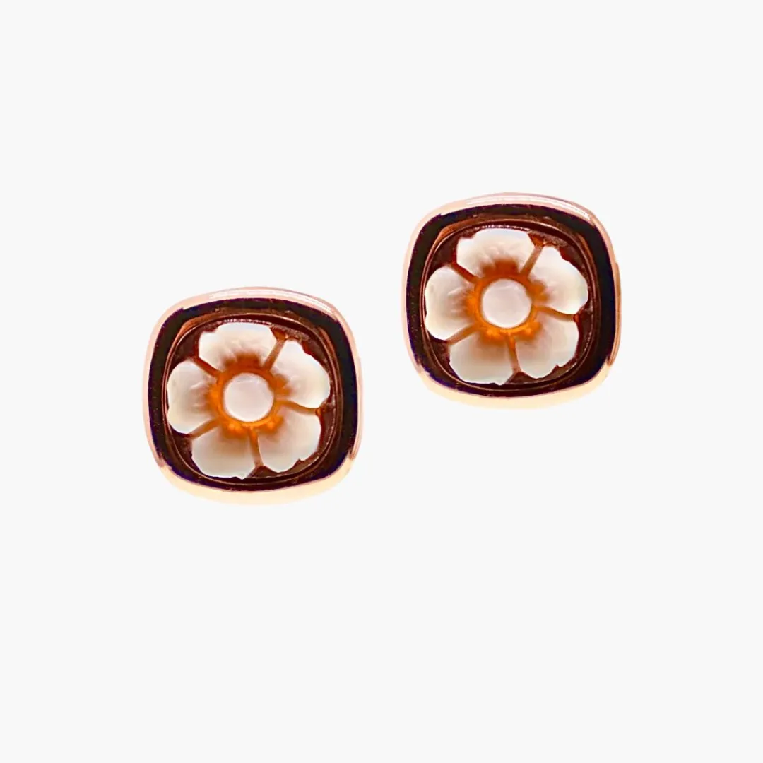 Flower Cameo Square Stud Earrings
