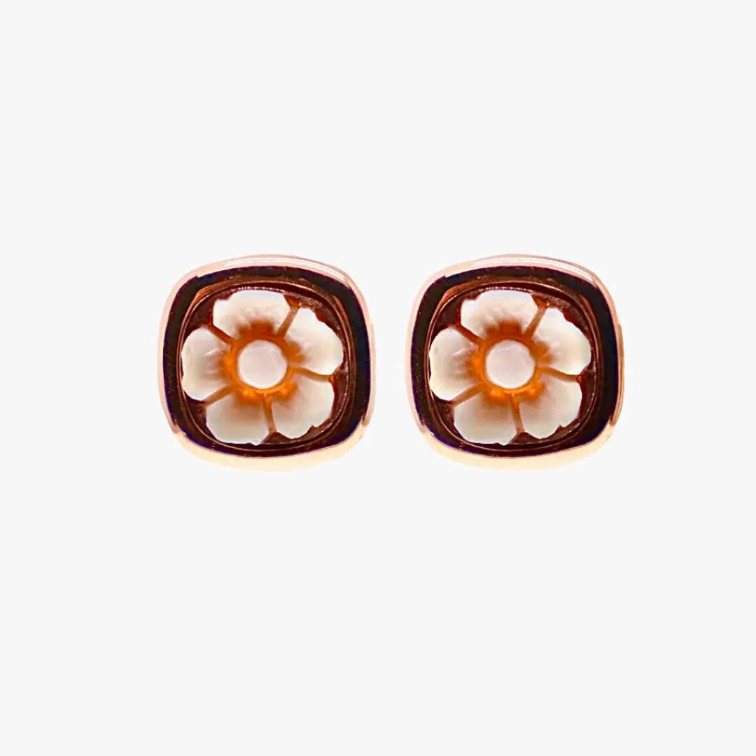 Flower Cameo Square Stud Earrings
