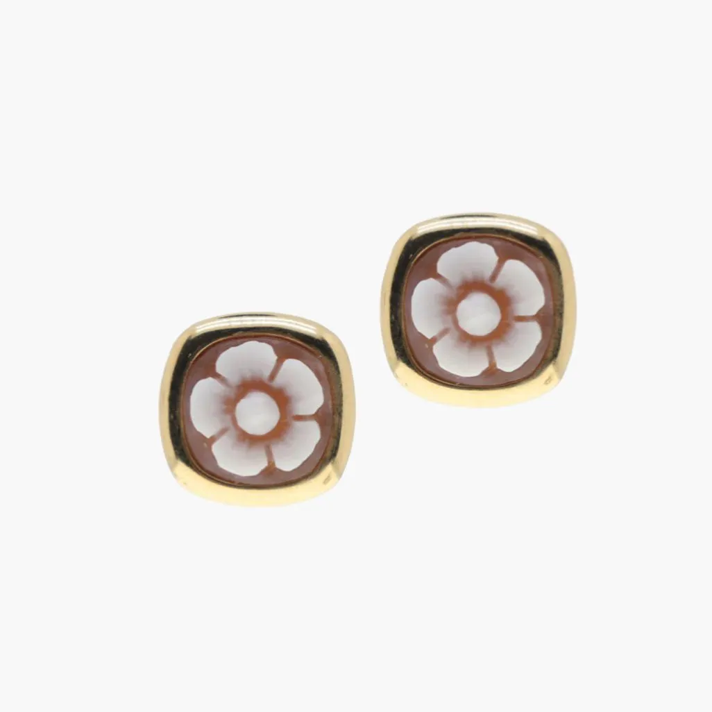 Flower Cameo Square Stud Earrings