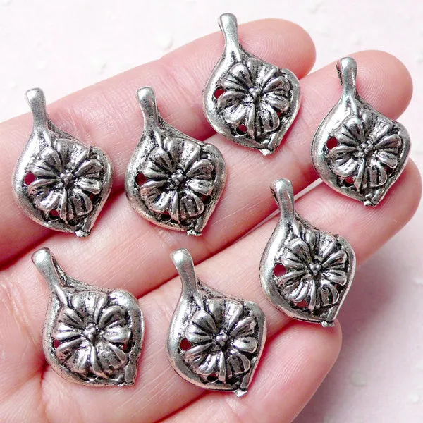 Flower Drop / Flower Teardrop Charms (7 pcs / 15mm x 22mm / Tibetan Silver) Leaf Floral Pendant Earring Bookmark Charm Favor Charm CHM890