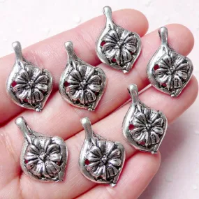 Flower Drop / Flower Teardrop Charms (7 pcs / 15mm x 22mm / Tibetan Silver) Leaf Floral Pendant Earring Bookmark Charm Favor Charm CHM890