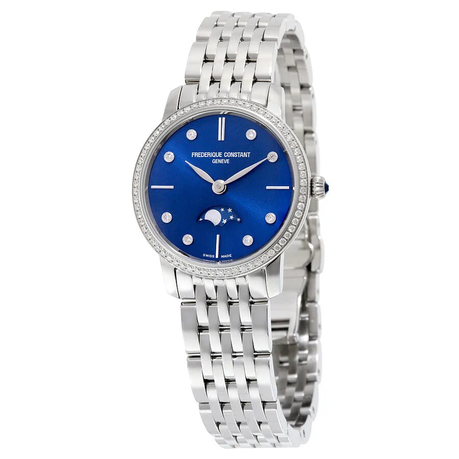 Frederique Constant Slimline Moonphase Navy Dial Stainless Steel Ladies Watch FC-206ND1SD26B