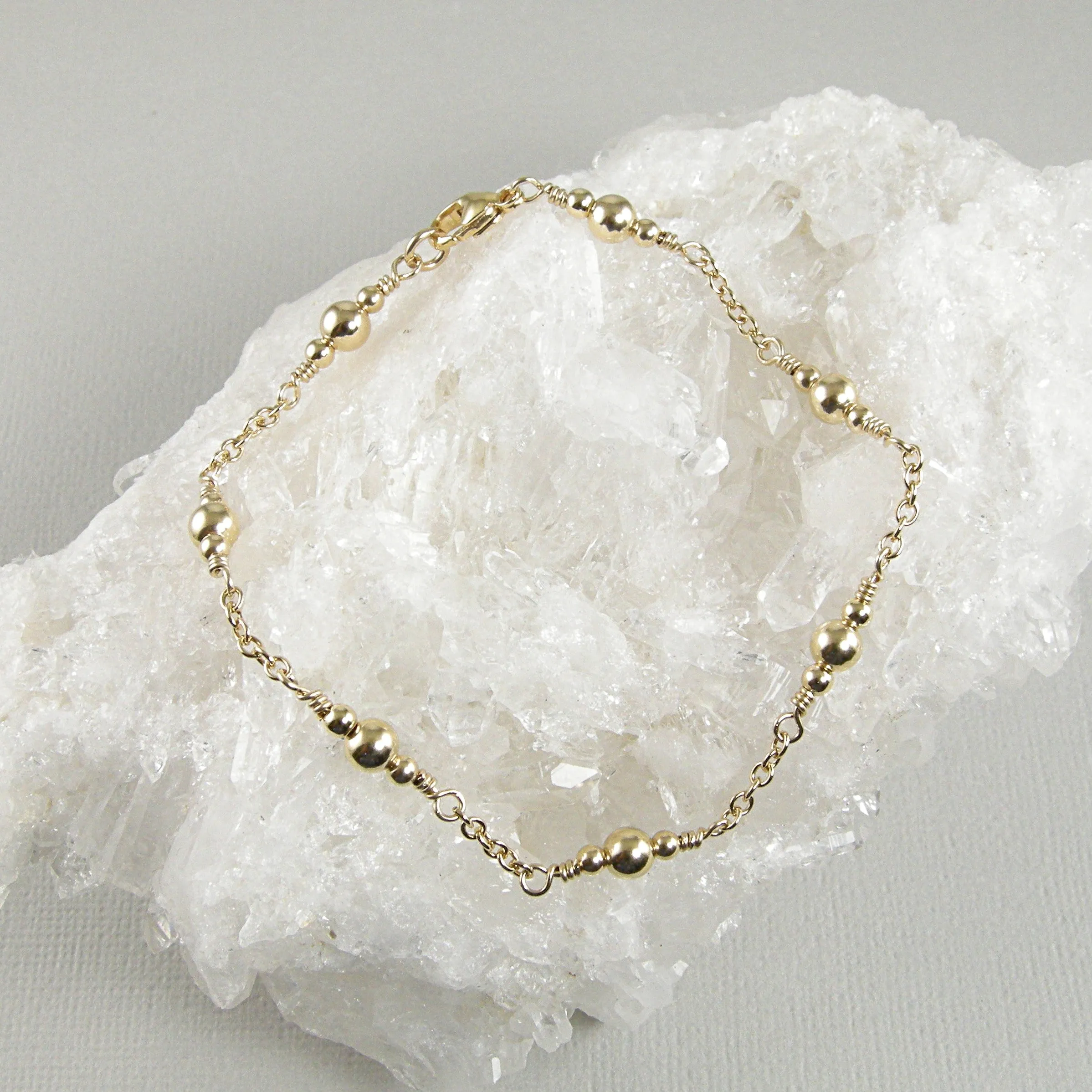 Gold Chain Gold Bead Ankle Bracelet, Gold Anklet