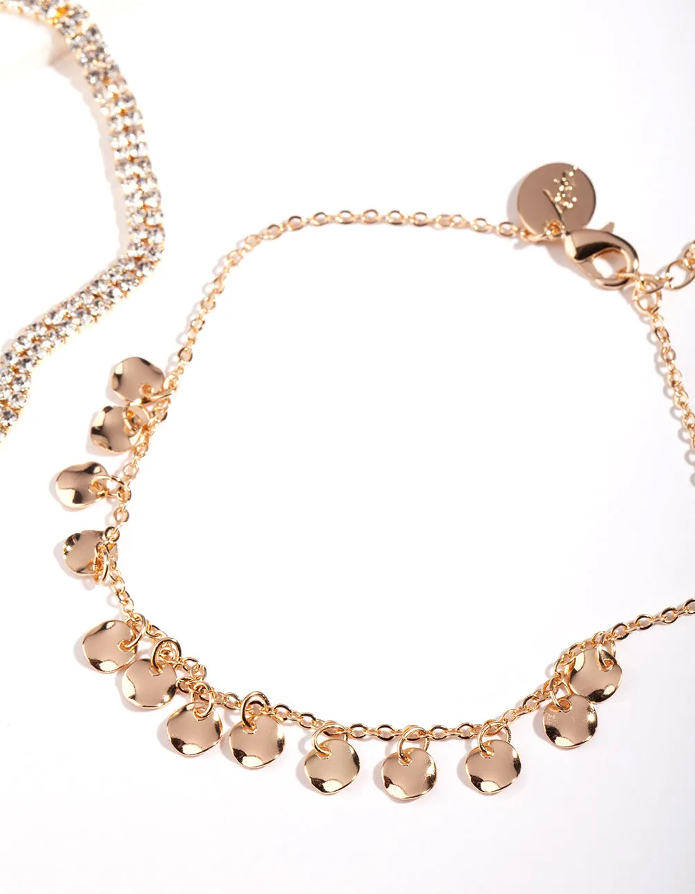 Gold Classic Diamante Chain Anklet Duet