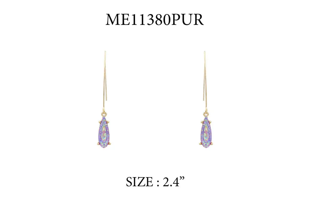 Gold Fishhook Teardrop with Crystal Teardrop 2.5" Earring