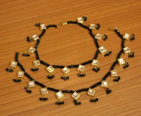 GOLD PLATED BLACK CRYTSAL KUNDAN ANKLETS