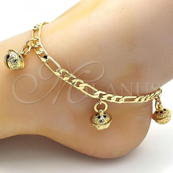 Gold Tone Charm Anklet , Rattle Charm Design, Polished, Golden Finish, 03.63.1778.10.GT