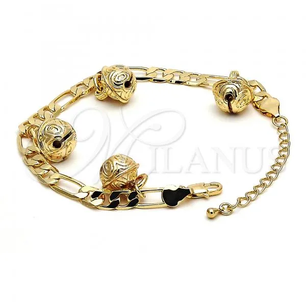 Gold Tone Charm Anklet , Rattle Charm Design, Polished, Golden Finish, 03.63.1778.10.GT
