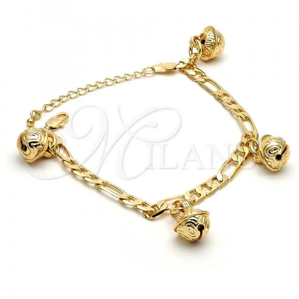 Gold Tone Charm Anklet , Rattle Charm Design, Polished, Golden Finish, 03.63.1778.10.GT