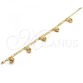 Gold Tone Charm Anklet , Rattle Charm Design, Polished, Golden Finish, 03.63.1778.10.GT