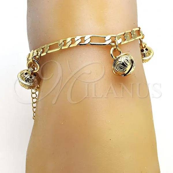 Gold Tone Charm Anklet , Rattle Charm Design, Polished, Golden Finish, 03.63.1778.10.GT
