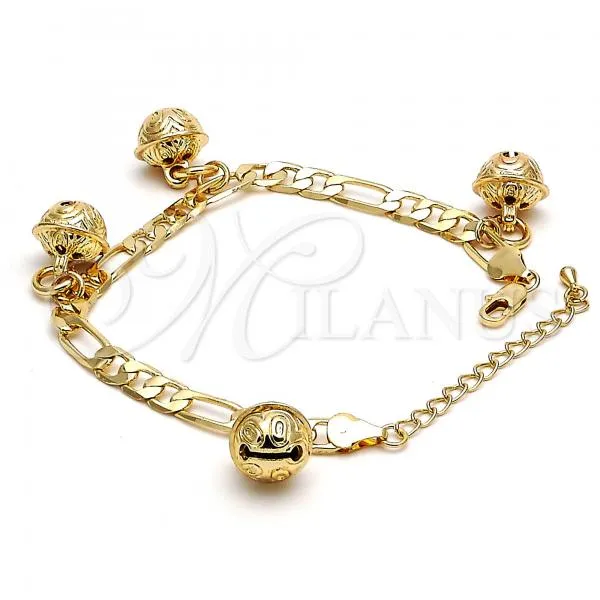 Gold Tone Charm Anklet , Rattle Charm Design, Polished, Golden Finish, 03.63.1778.10.GT