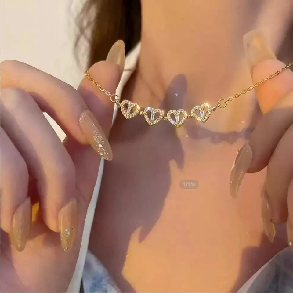 Golden Four Leaf Magnetic Folding Heart Clover Necklace, Dainty Heart Necklace for Women, Zirconia Four Leaf Clover Pendant