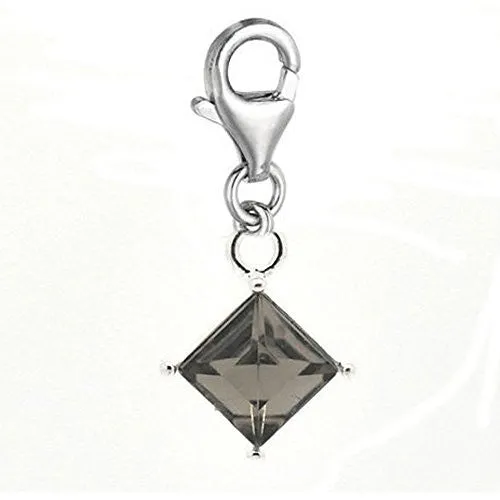 Gray Rhinestone Clip on Charm Pendant for European Charm Jewelry w/ Lobster Clasp